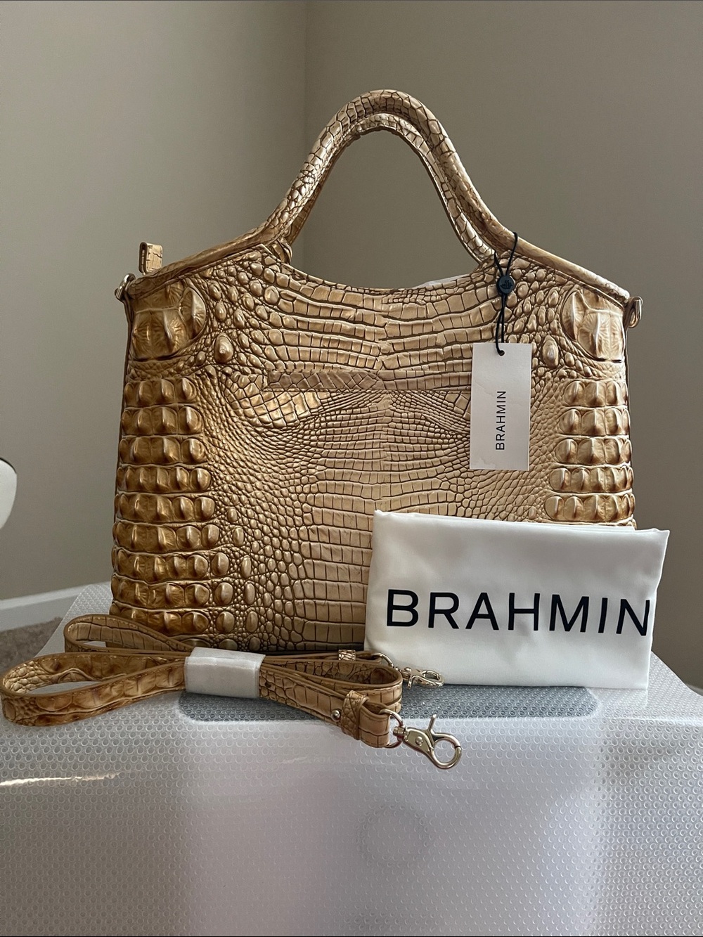 Brahmin Metallic Gold Croc-Embossed Tote - Picture 4 of 8